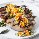 Pork Chops with Grilled Apricot Corn Salsa