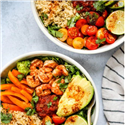 Two bowls with Taco Salad with Shrimp and Quinoa