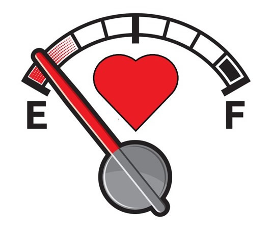 A fuel gage with a heart on Empty
